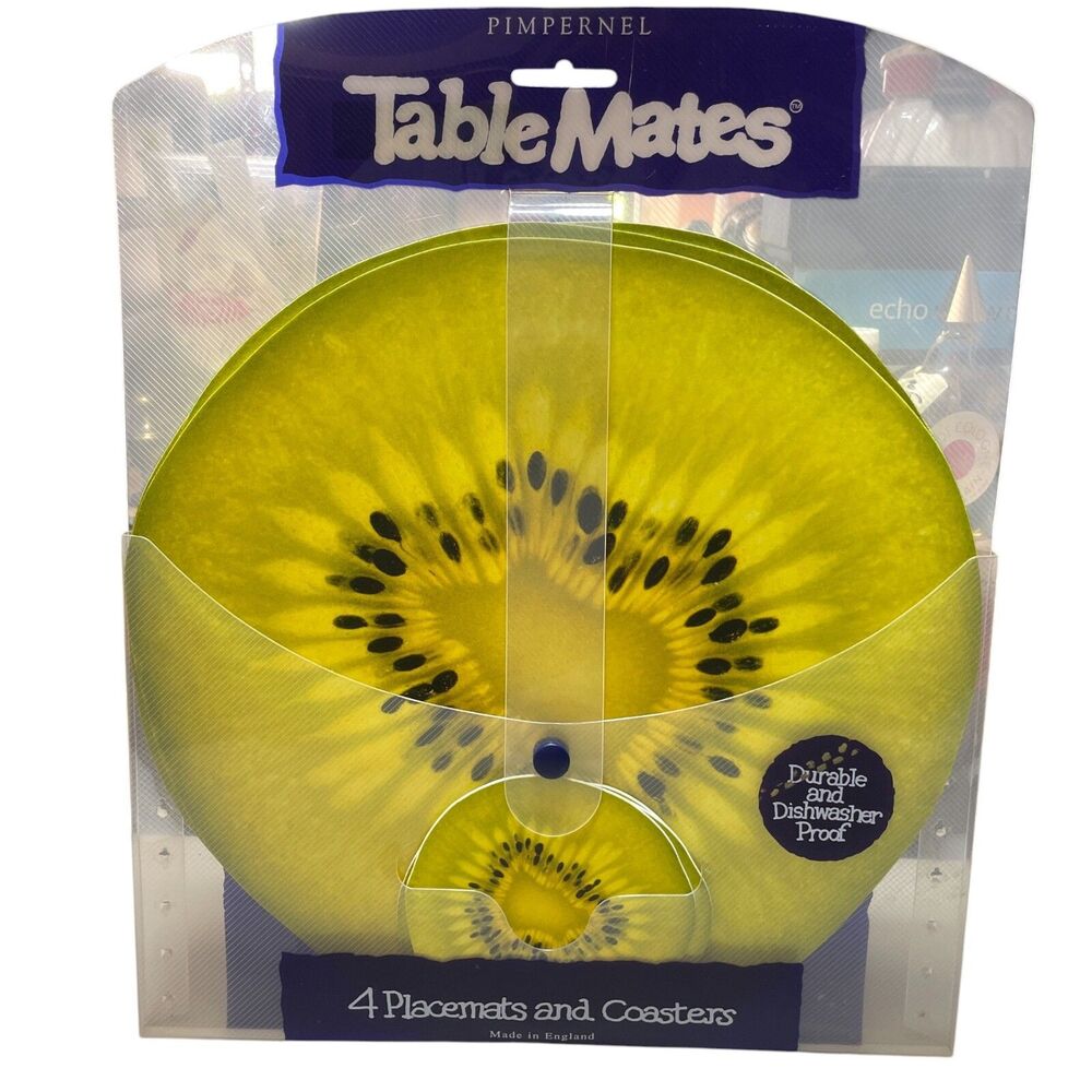 Pimpernel Tablemates Kiwi set‎ of 4 w/Coasters Durable Dishwasher Safe NEW